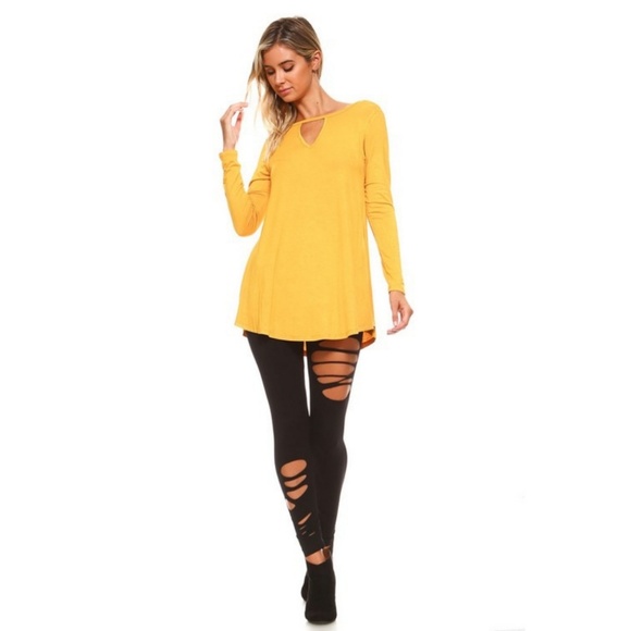 Women's Pullover Jersey Keyhole Tunic Swing Must - Picture 2 of 4